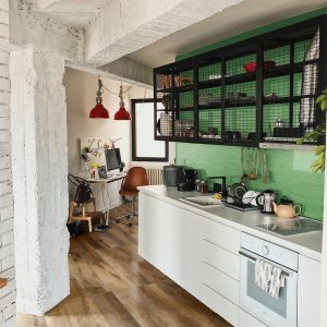 Interior detail of the authentic apartment // kitchen and home office